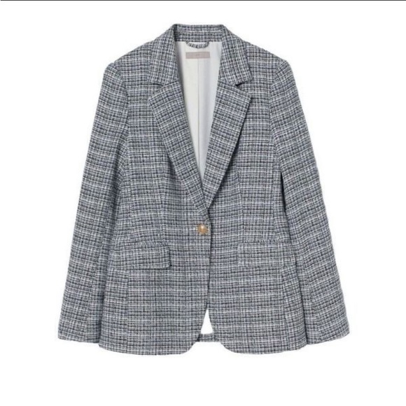 Boucle Single Breasted Plaid Blazer Jacket - Picture 3 of 11